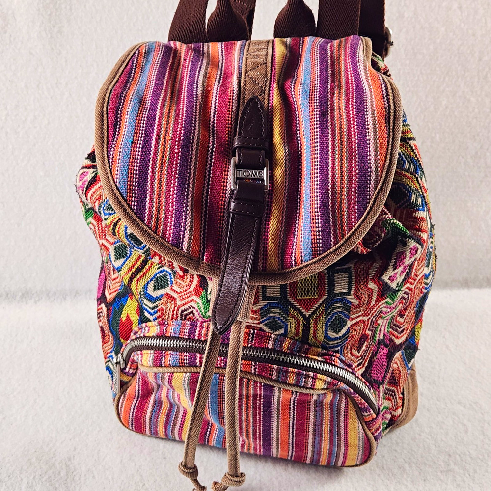 TOMS Departure Cotton Canvas Backpack Boho Woven Geometric Tribal Stripe